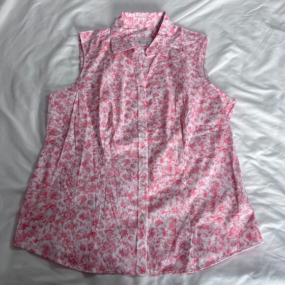 ✨Charter Club Womens 12 Sleeveless Blouse Pink Floral Button Top Work Office - Picture 1 of 6